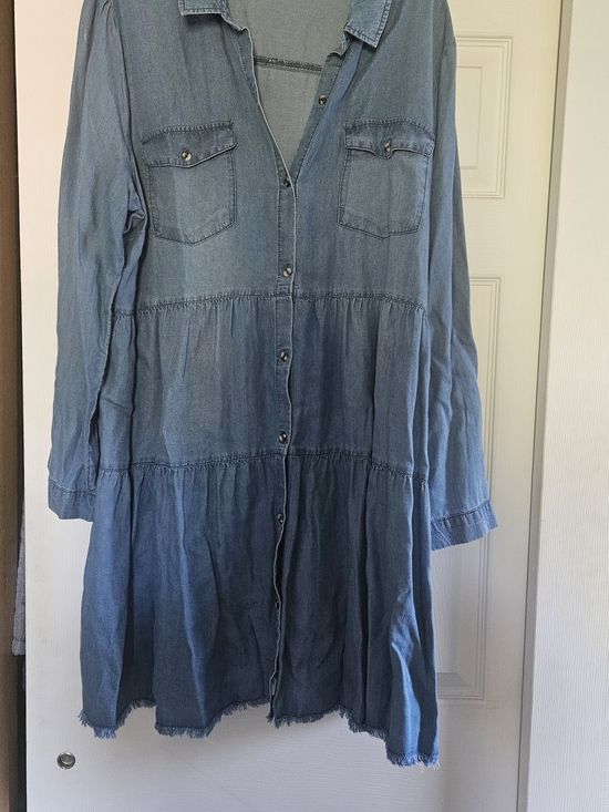 Dresses & Skirts - Denim Button-Front Tiered Shirt Dress - Light Blue